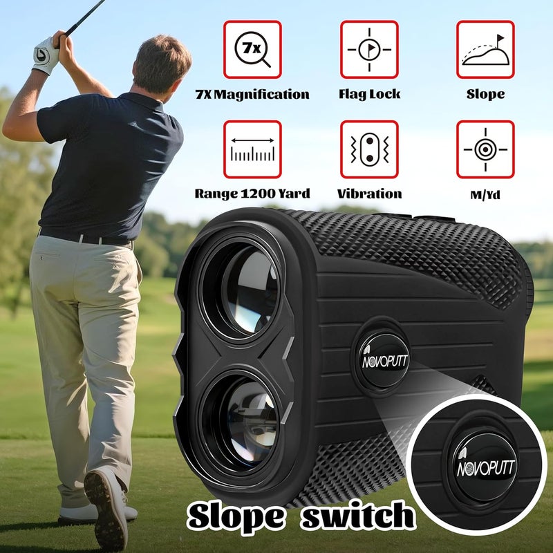 NOVOPUTT Golf Range Finder with Slope -1200 Yards Laser Rangefinder for Golf & Hunting,7X Magnification,Flag Locking Vibration,USB-C Rechargeable & Magnet Stripe,Best Golf Accessories Gift with Hard Shell Case - Image 4